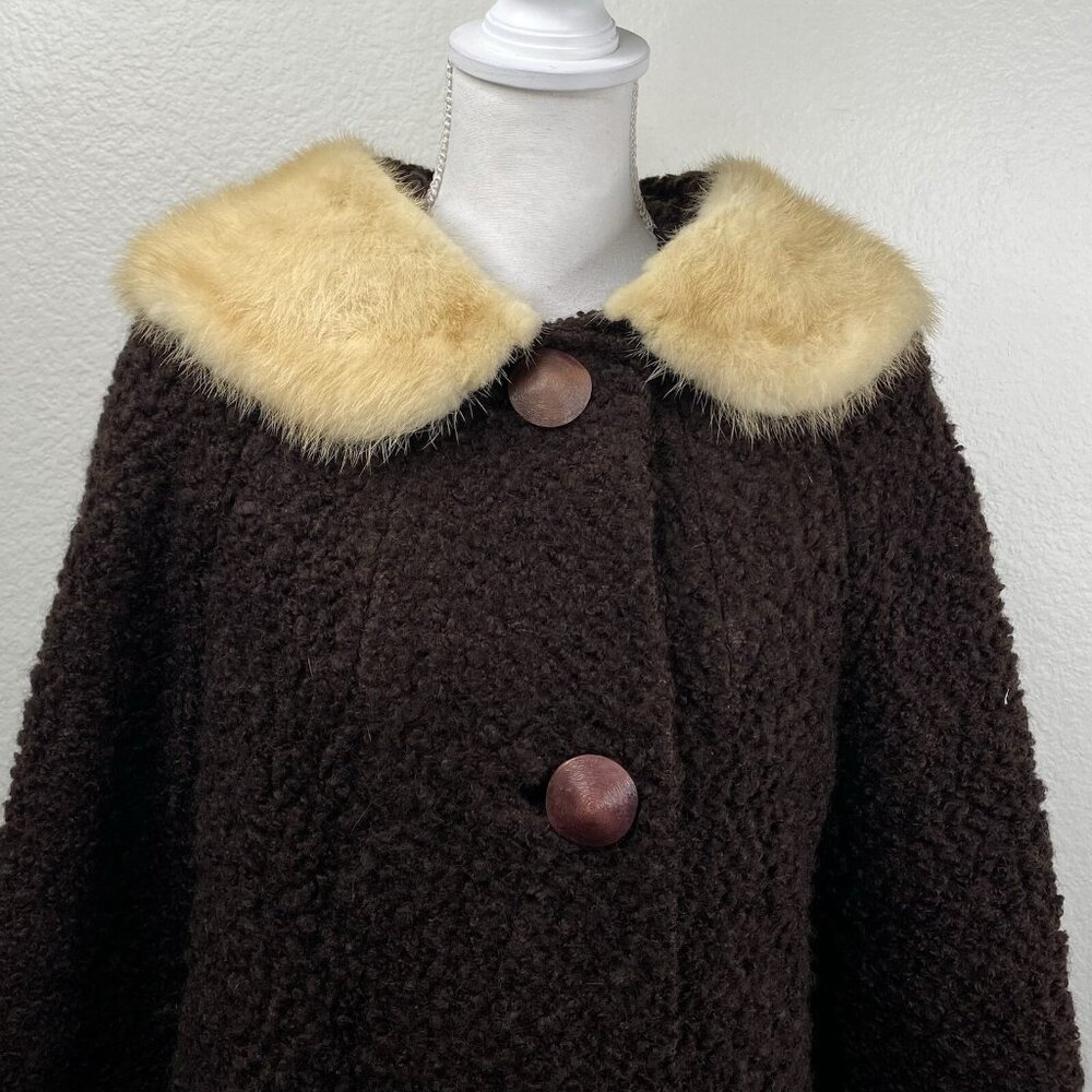 Fisher's Lincoln Park Coat Brown Sz M/L Fur Collar 3/4 Sleeves Union Outlander - Picture 5 of 15